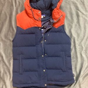 Patagonia Bivy Down Vest with hoody Orange and Navy